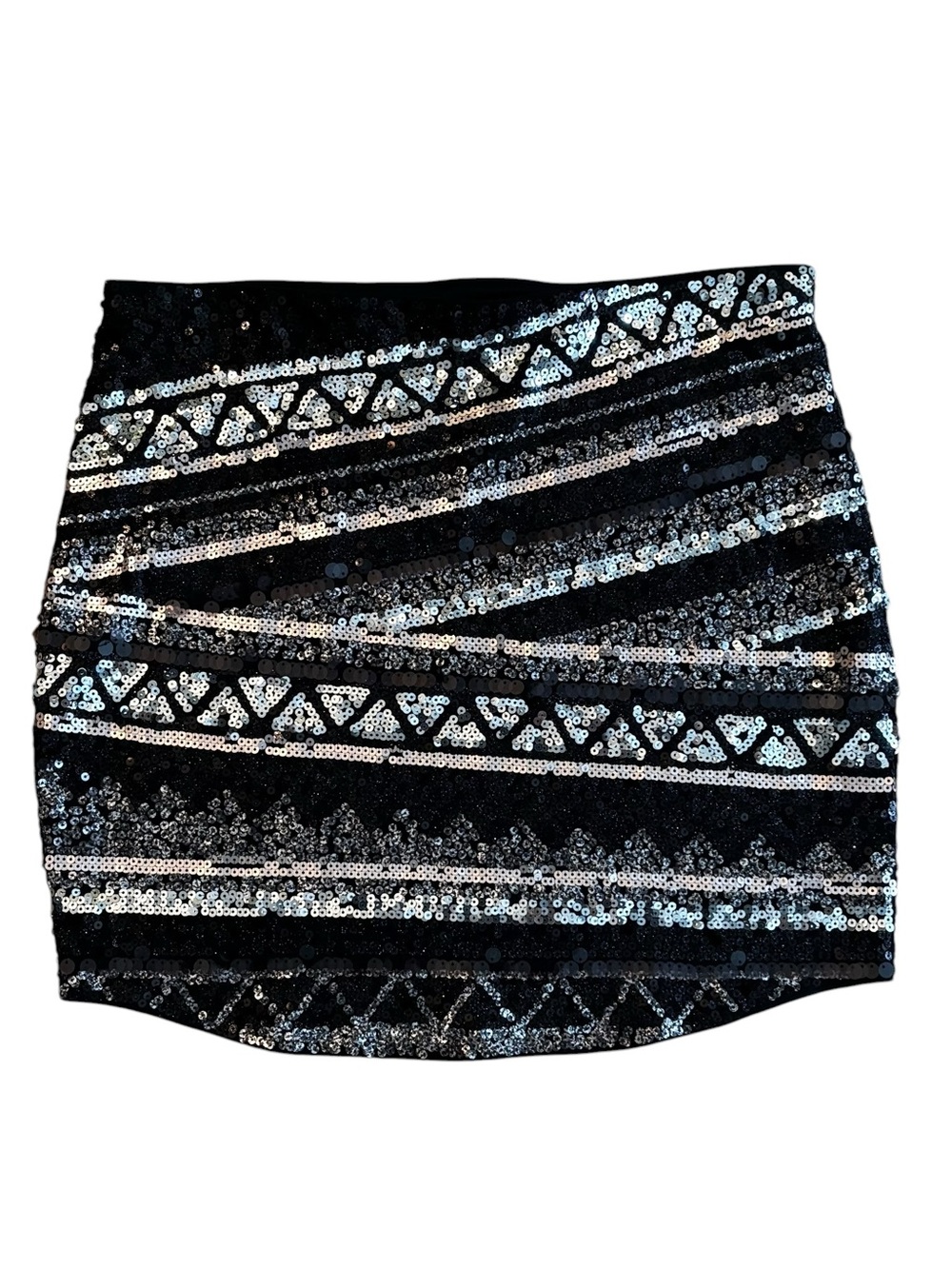 Express Black and Silver Sequin Geometric Mini Skirt